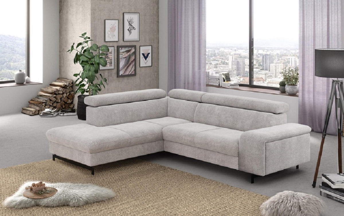 ECKSOFA mit Schlaffunktion und Bettkasten - Sandfarben/Schwarz, Kunststoff/Textil (262/215cm) - Cotta