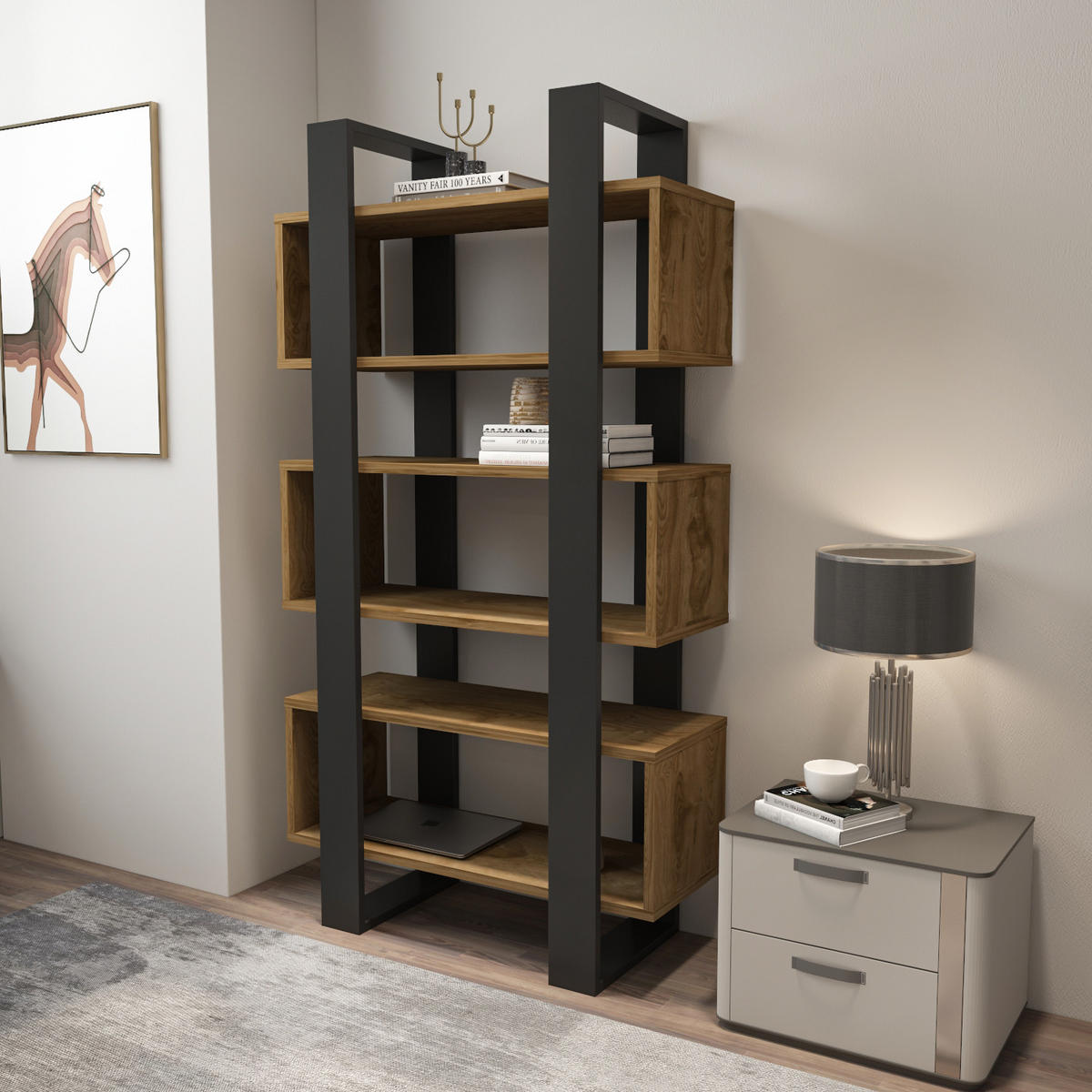 BÜCHERREGAL Reina - Schwarz/Braun, Holzwerkstoff (80/150/29.5cm) - Decorotika