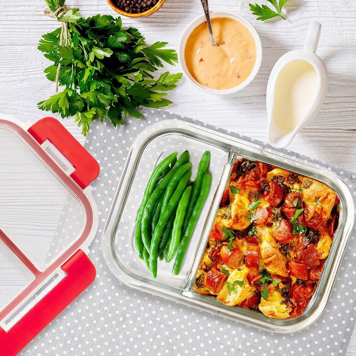 LUNCHBOX unterteilt 550 ml Transparent - Transparent, Glas (13.5/6/18.5cm) - Orion 