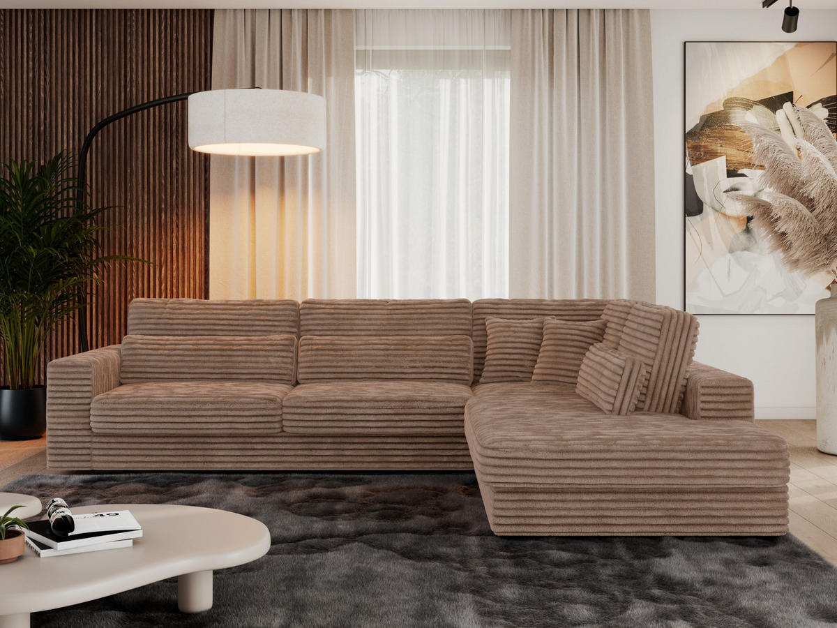 ECKSOFA Savona Braun breiter Cord - rechts - Schwarz/Braun, Kunststoff/Textil (249/316cm) - MKS