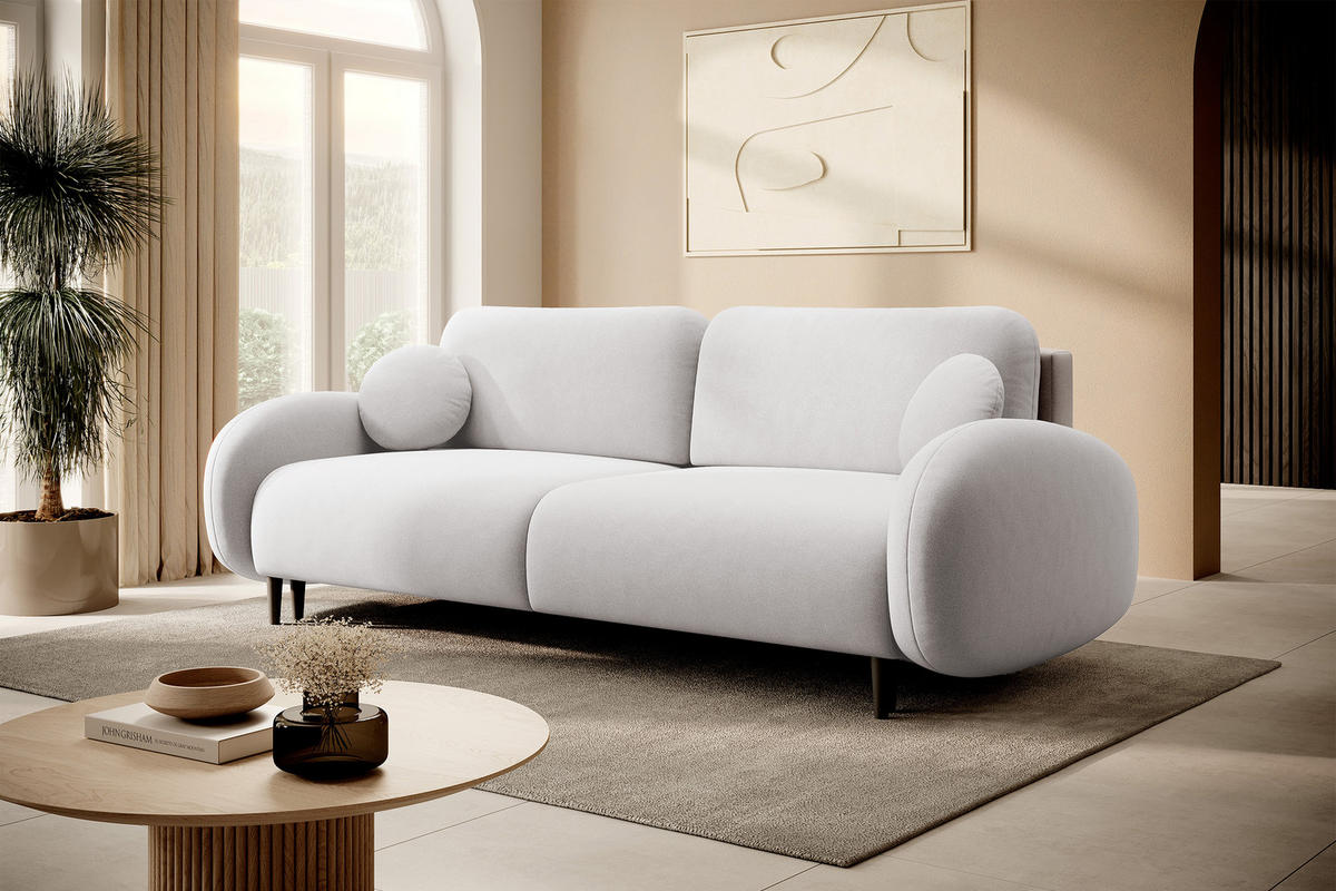 SCHLAFSOFA Bafra Creme Velours - Creme/Schwarz, Holz/Textil (232/92/102cm) - Selsey