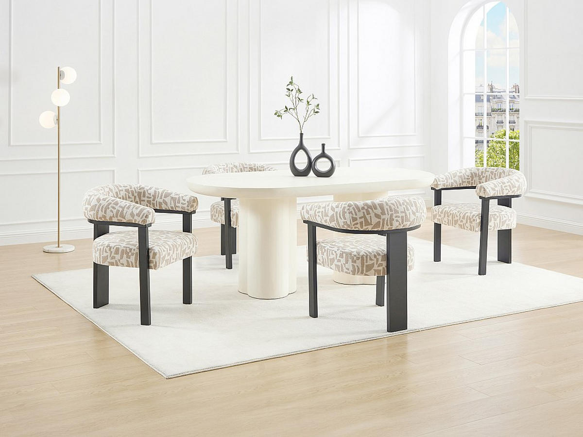 STUHL mit Armlehnen 6er-Set - Strukturstoff Bicolor & Kautschukholz schwarz - Creme & Taupe - LIVELIA - Schwarz, Textil (60/78/64cm) - Vente-Unique