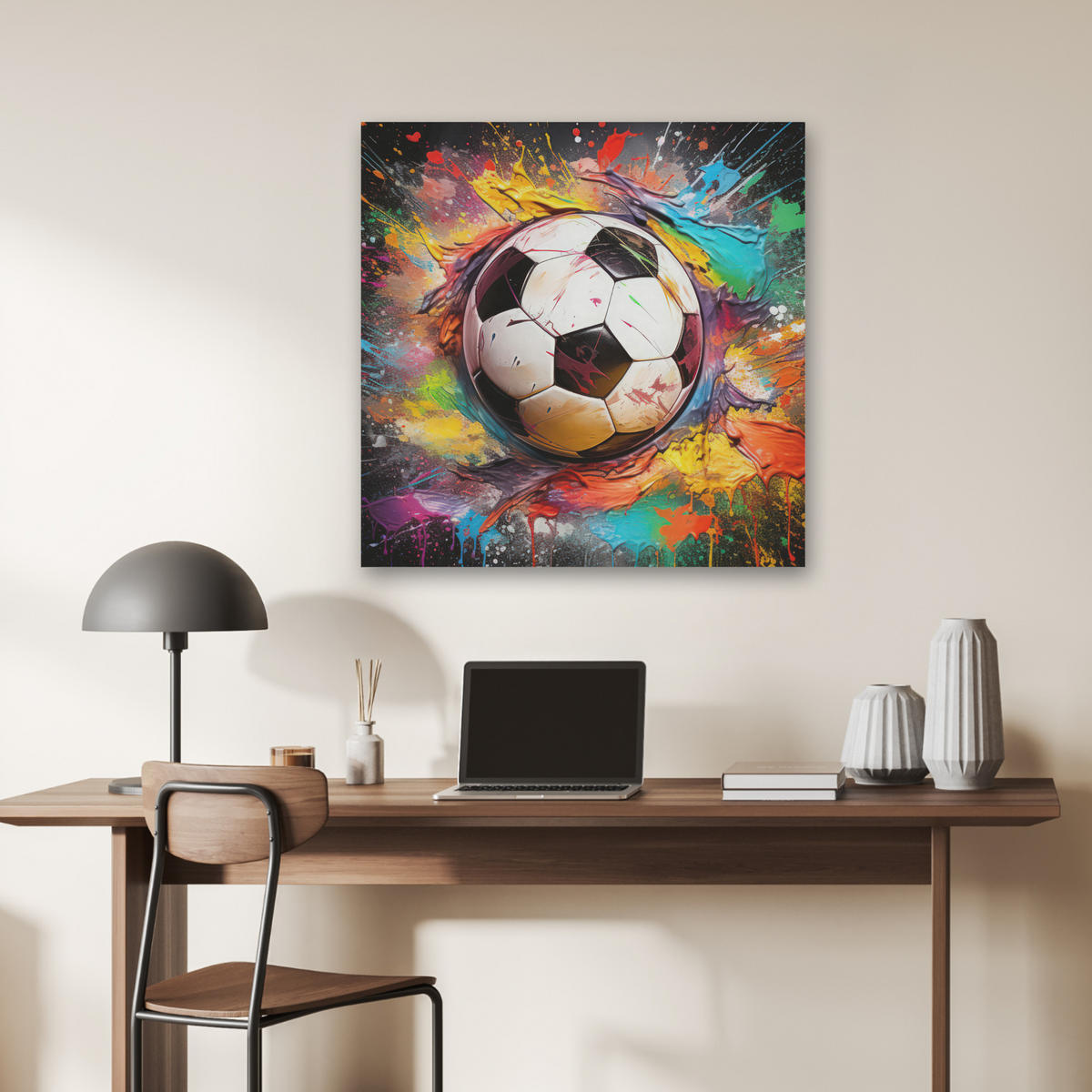 AKUSTIKBILD Fußball - Farbe - Farben - Schwarz - Weiß Akustikpaneele 80x80 cm - Weiß, Kunststoff (80/80/0.9cm) - MuchoWow