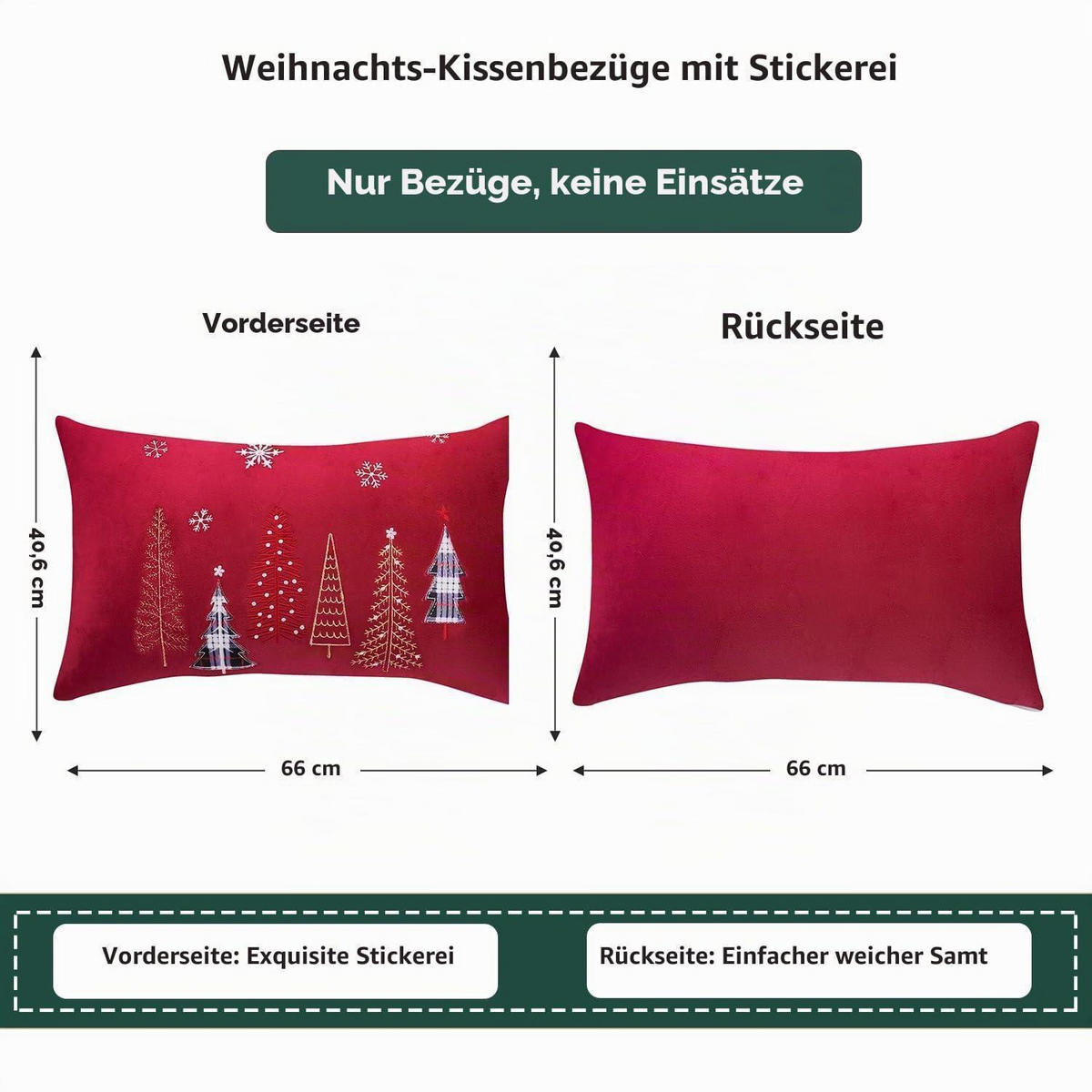 KISSENBEZUG 2-teiliges Set Weihnachten Rot 40 x 66 cm - Rot, Textil (40/66cm)