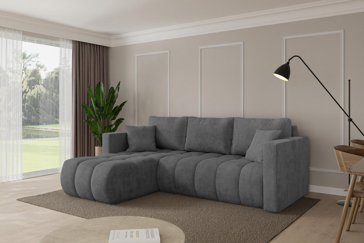 ROHOVÁ SEDAČKA s funkcí spaní, otoman vlevo GARD-L 226x146x85 tmavě šedá manšestr - černá/tmavě šedá, kompozitní dřevo/textil (226/146cm) - ALTDECOR