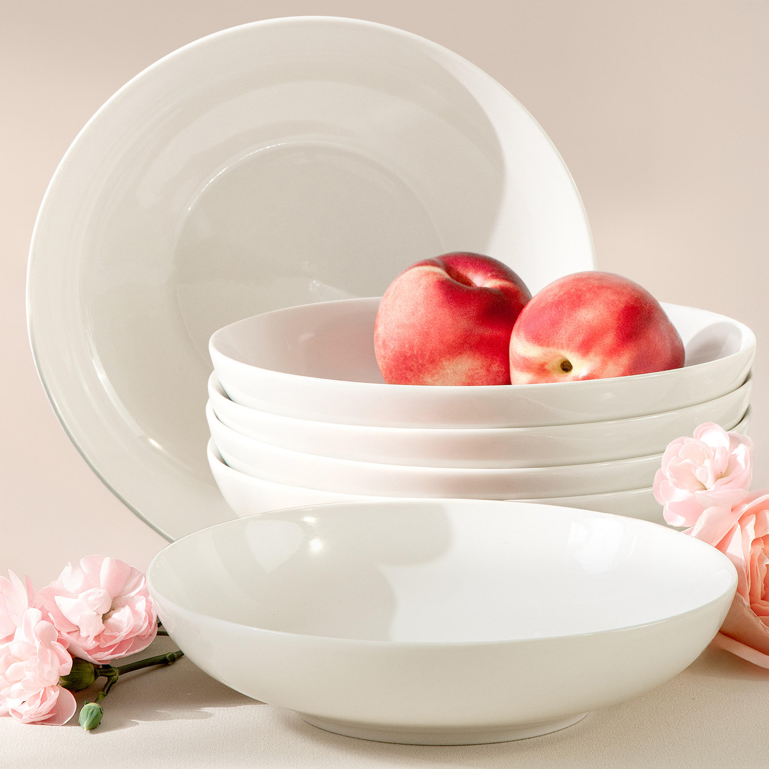 TELLER-SET SUPPENTELLERSET AD BELLA 6-tlg ,Porzellan, ecru - Ecru, Keramik (20cm) - KONSIMO®