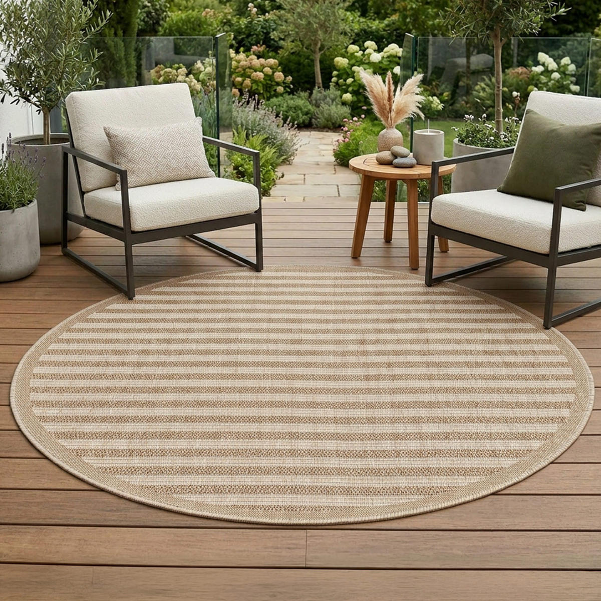 OUTDOOR-TEPPICH 102 Braun Wetterfest 200 cm Rund - Braun, Textil (200/200cm) - carpet city