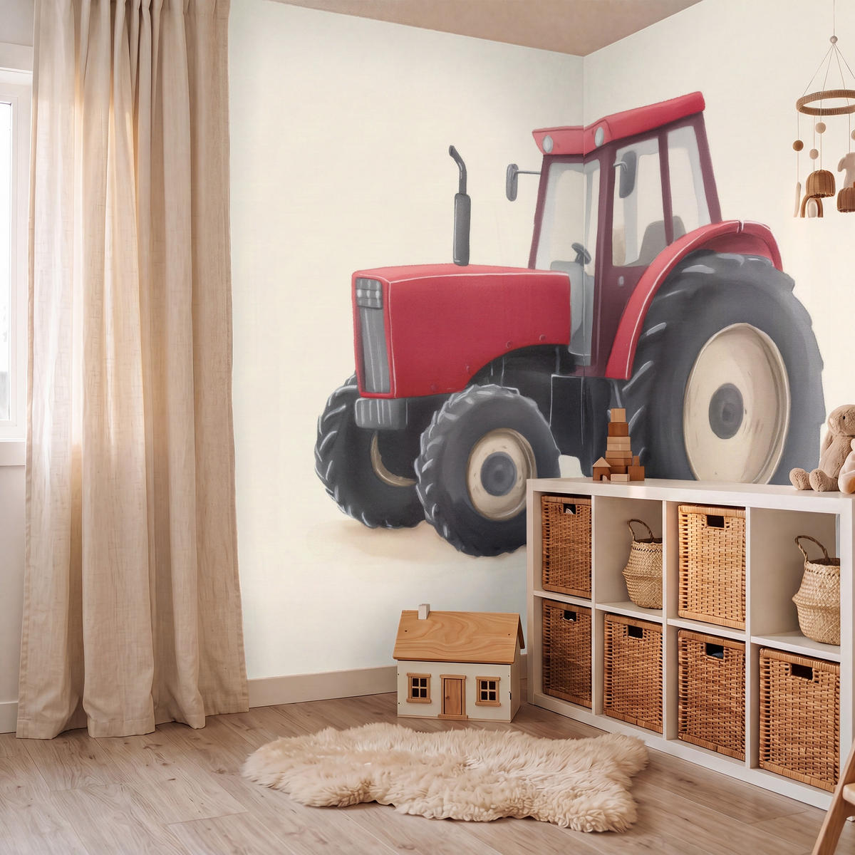 KINDERTAPETE - Traktor - Minimalistisch - Illustration - Rot - 280x240 cm - Rot, Papier (280/240cm) - OnlyWow