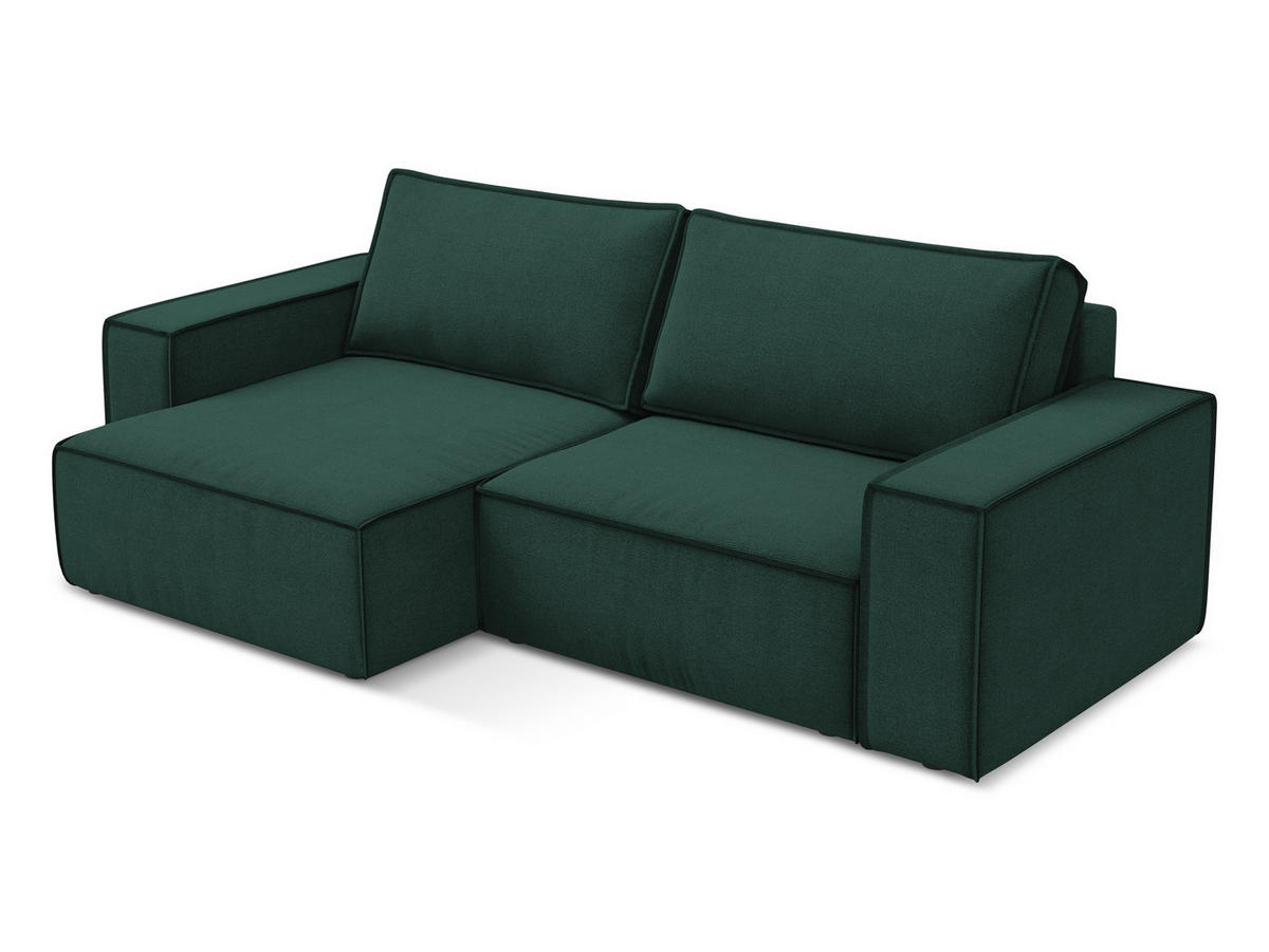 ECKSOFA mit Schlaffunktion Strukturstoff Stoff Grün - Dunkelgrün/Schwarz, Kunststoff/Textil (148/257cm) - Makamii