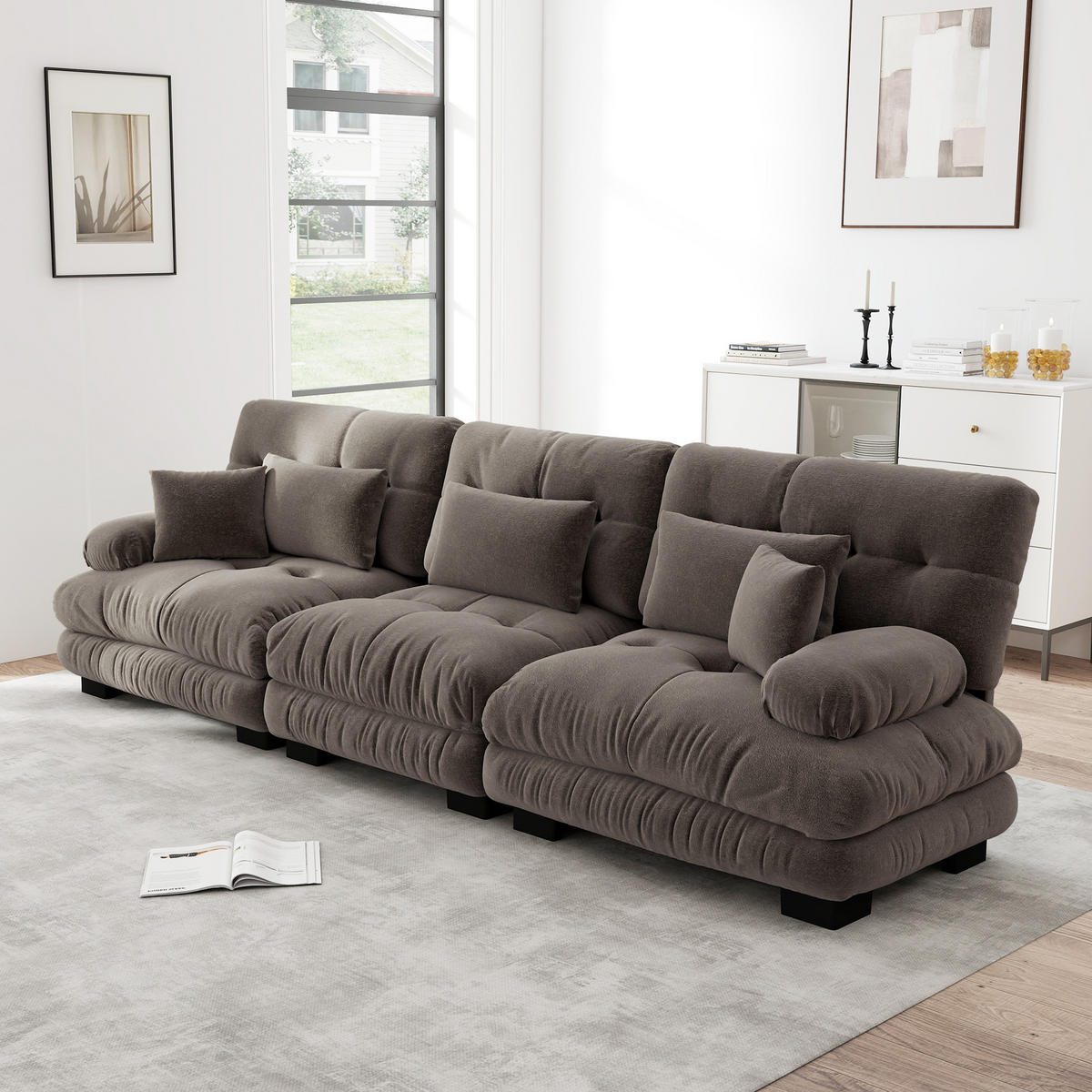 3-SITZER SOFA Chenille Braun - Braun, Textil (313/81/77cm) - WISHDOR