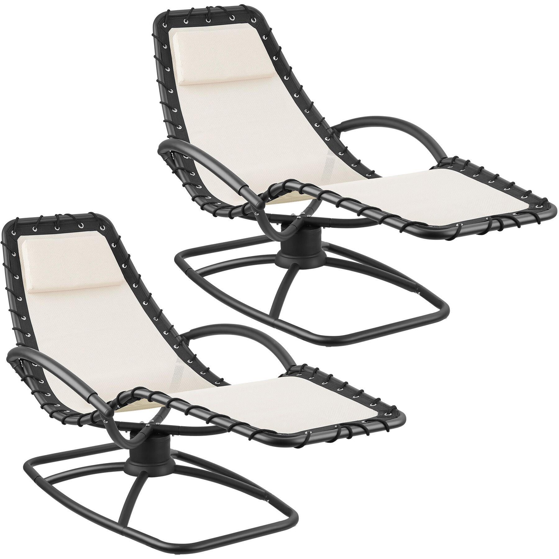 GARTENLIEGE 2er Set Toulon, Schwingfunktion, Kopfpolster, 77 x 170 x 83 cm, beige - Beige, Textil (77/83/170cm) - tectake