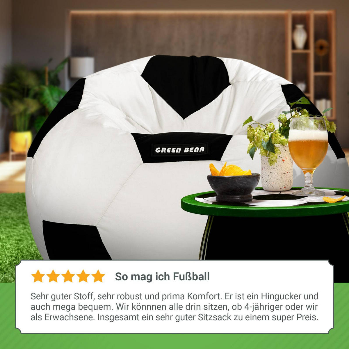 GAMING-SITZSACK Fußball 110cm - 300L - Weiß, Textil (110/110/110cm) - Green Bean