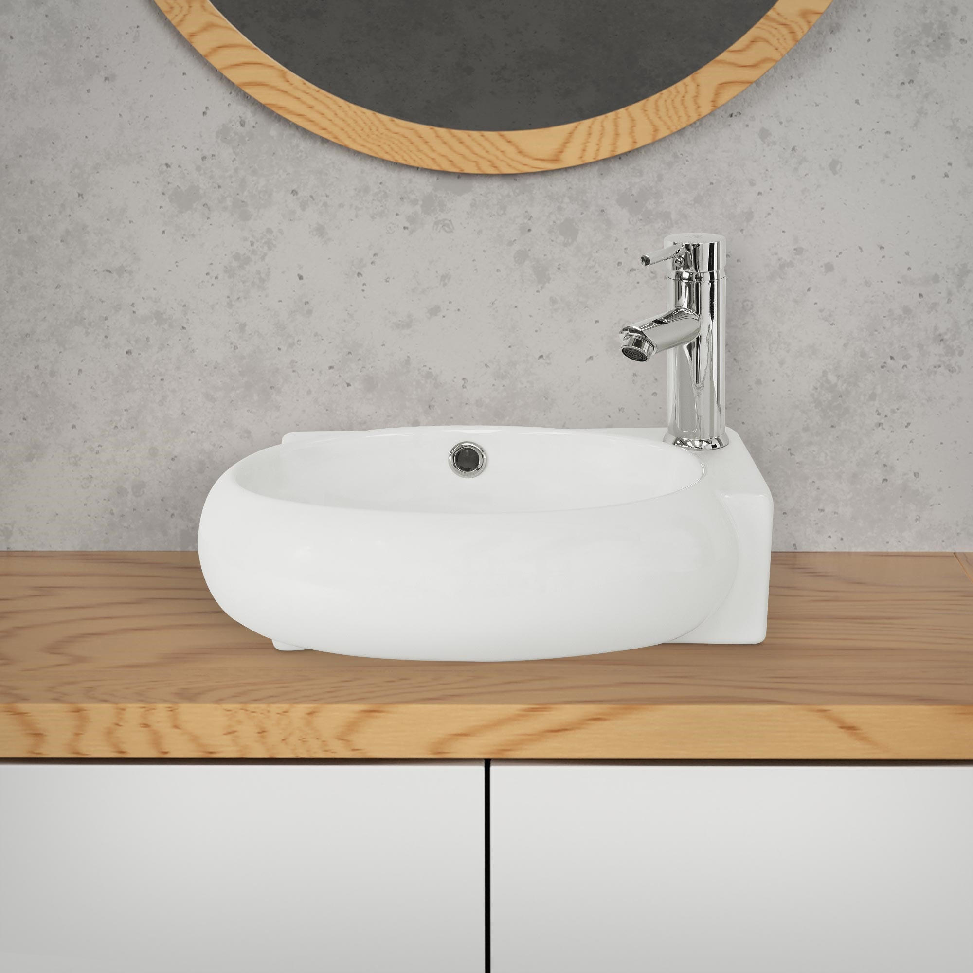 WASCHBECKEN - Weiß, Keramik (28/15/43cm) - ML-DESIGN