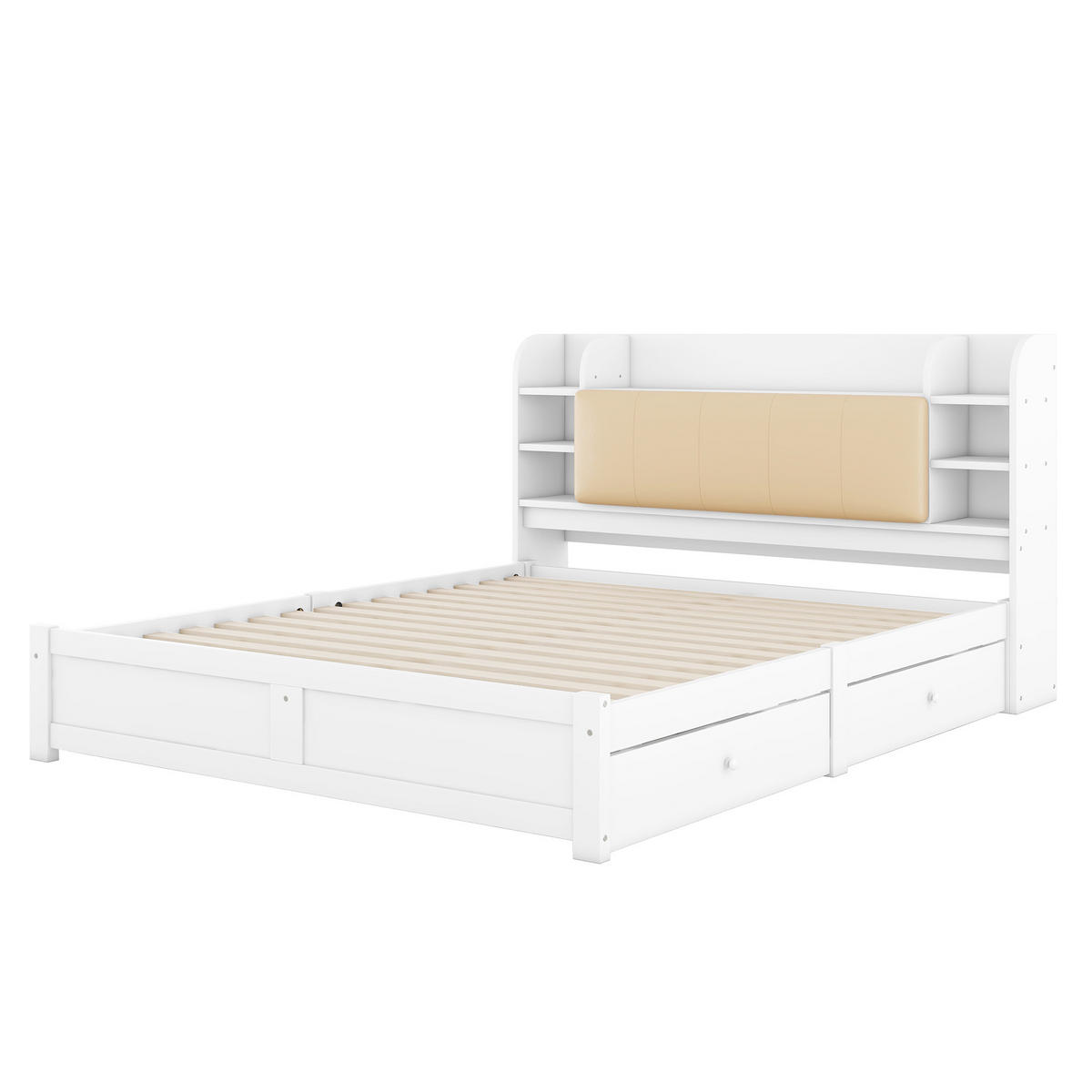 FLACHBETT 180x200cm Weiß aufklappbares Kopfteil 4 Schubladen - Weiß, Holz (180/200cm) - FLIEKS