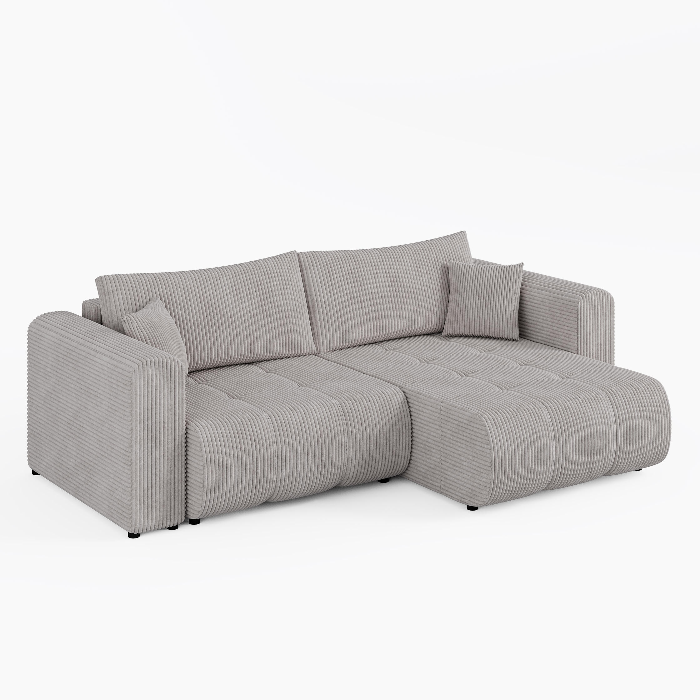 ECKSOFA RIVA Rechts Vanille Cord-Stoff L-Form Couch mit Schlaffunktion & Bettkasten - Schwarz/Weiß, Holz (160/255cm) - Barchello