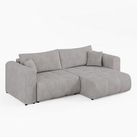 ECKSOFA RIVA Rechts Vanille Cord-Stoff L-Form Couch mit Schlaffunktion & Bettkasten - Schwarz/Weiß, Holz (160/255cm) - Barchello