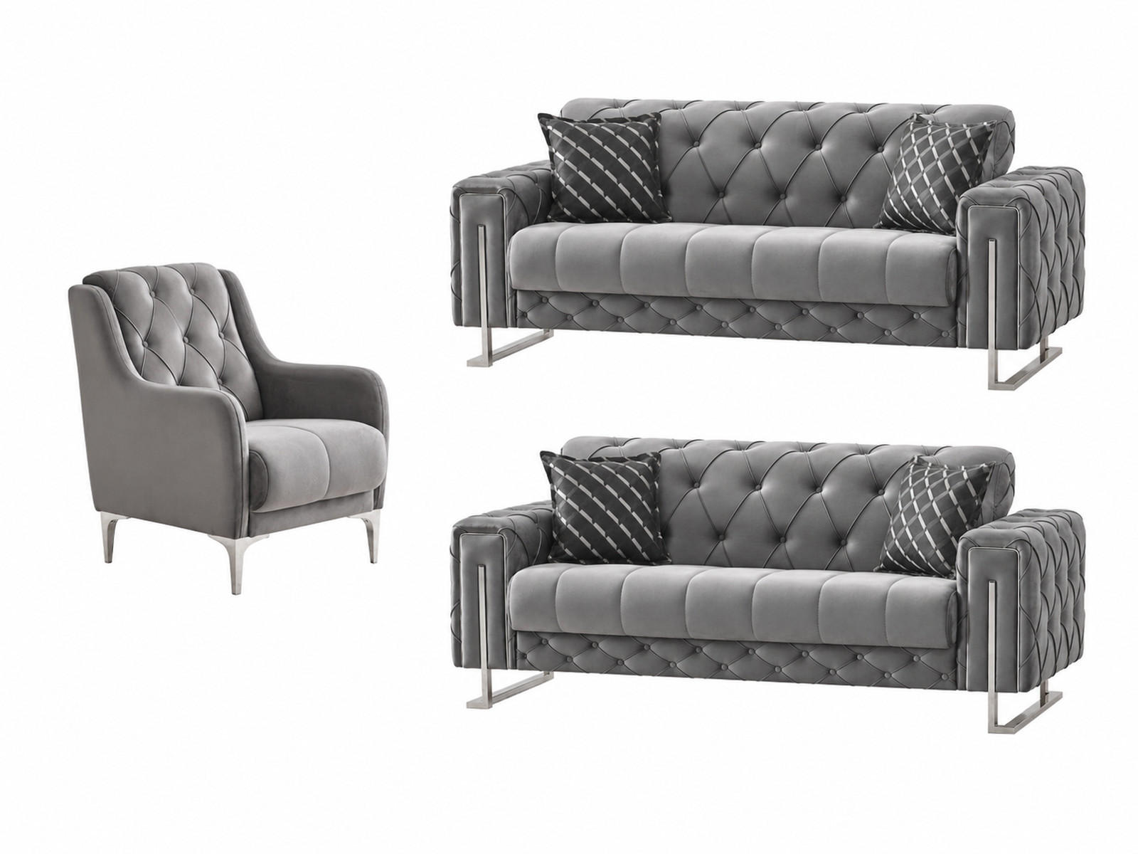 SITZGARNITUR Shimla, Grau Stellvariante 2+2+1 - Grau, Holzwerkstoff/Metall (160/80/100cm)