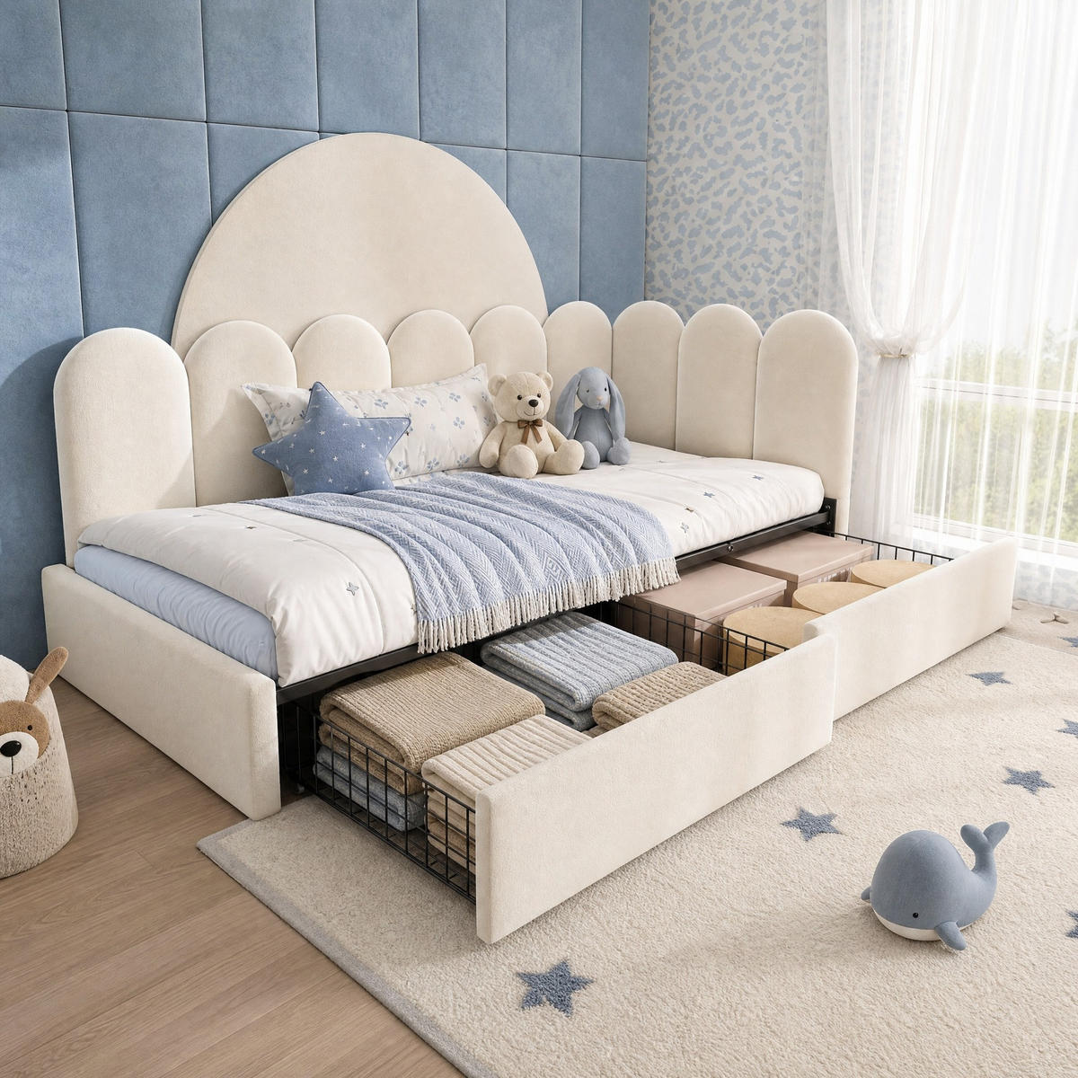 POLSTERBETT 90/190 mit Schubladen und Lattenrost in Beige - Beige, Holzwerkstoff/Textil (90/190cm) - EVRYAE