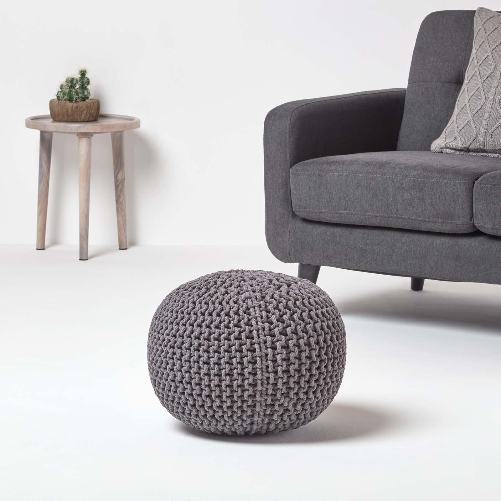 STRICK-POUF grau, 40/40/35 cm - Grau, Textil (40/35/40cm) - Homescapes