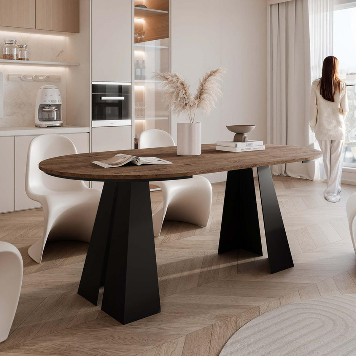 AUSZIEHTISCH FORTE 120/76 cm, Schwarz / Lefkas-Eiche - Schwarz/Eiche San Remo, Holzwerkstoff/Metall (120/120/76cm) - Idohome
