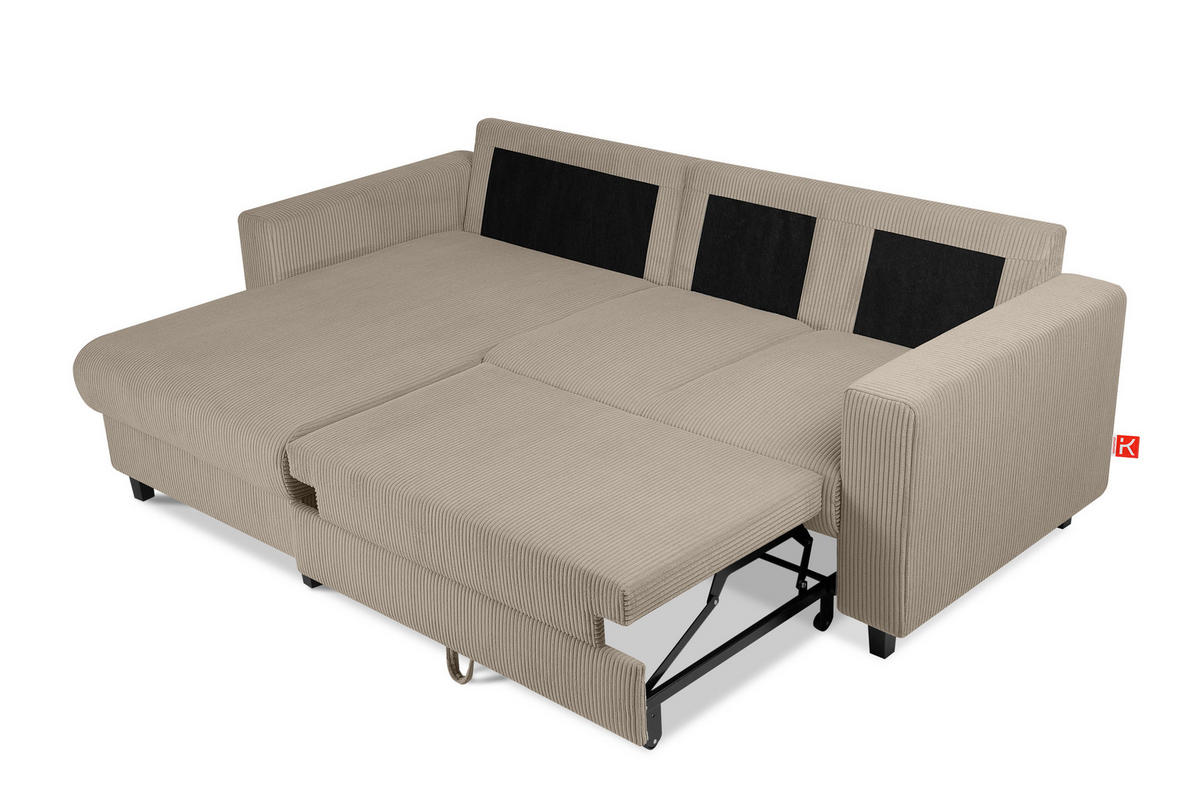 ECKSCHLAFSOFA EGRET Links mit Bettkasten, Cord-Stoff, beige - Beige, Textil (234/90cm) - KONSIMO®