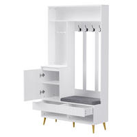 PREDSIEŇOVÁ zostava 100/35/180 cm biela z MDF s lavicou, 4 háčikmi, 2 zásuvkami a skrinkou - biela, kompozitné drevo (100/180/35cm) - OKWISH