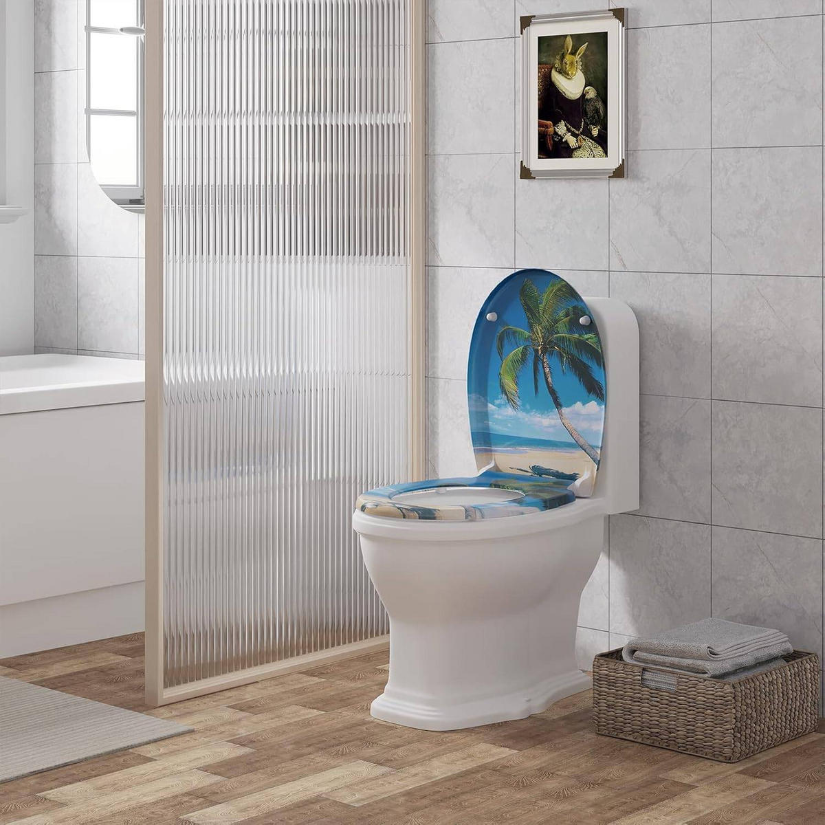 TOILETTENDECKEL mit Absenkautomatik, WC Sitz Deckel oval - Blau/Weiß, Kunststoff (37/2.5/45cm) - Woltu