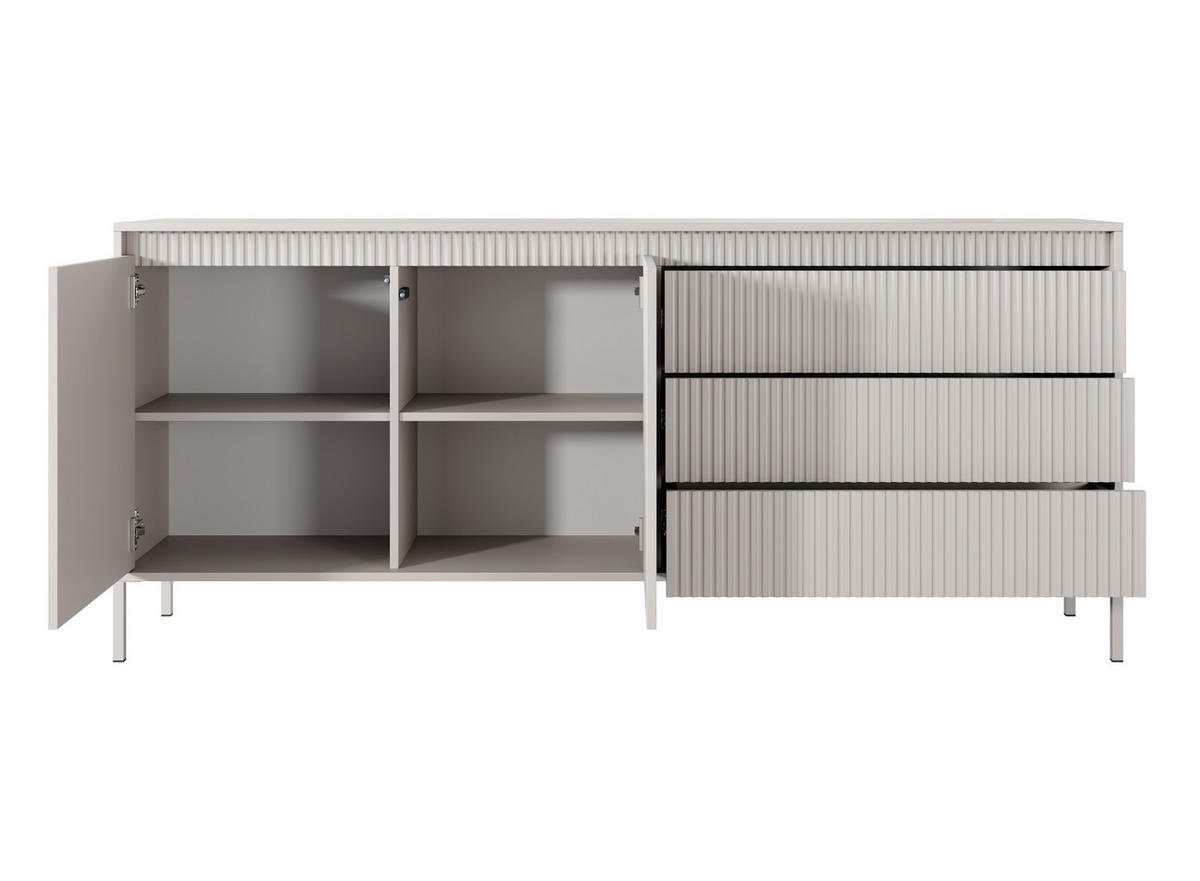 SIDEBOARD Trentinis 2T 3S Beige 187,1/41,4/39,5 cm – Geriffelten Fronten - Beige, Holzwerkstoff/Metall (187.1/41.4/39.5cm) - AX Living