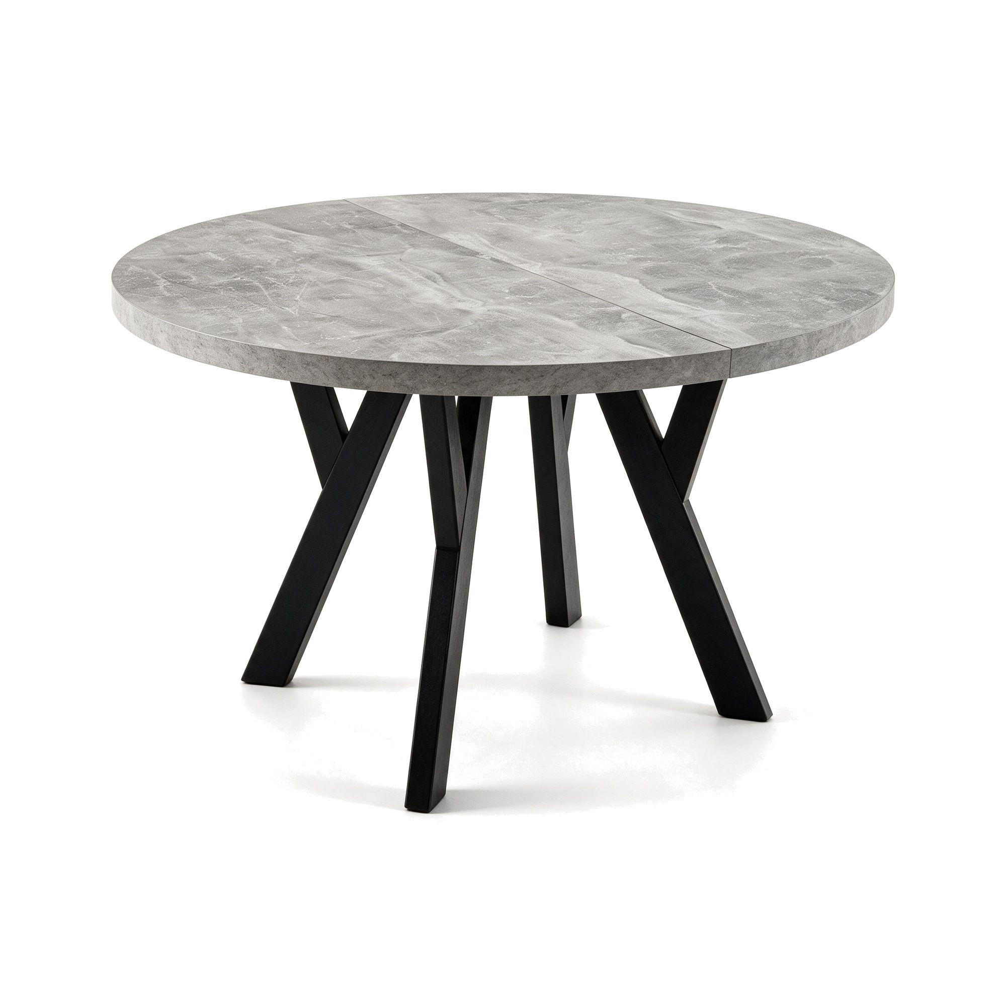 ESSTISCH ausziehbar rund 100-200 cm ATO Beton, Auszugstisch mit Einlegeplatte - Schwarz/Grau, Holzwerkstoff (100/100/77cm) - VENASI MÖBEL