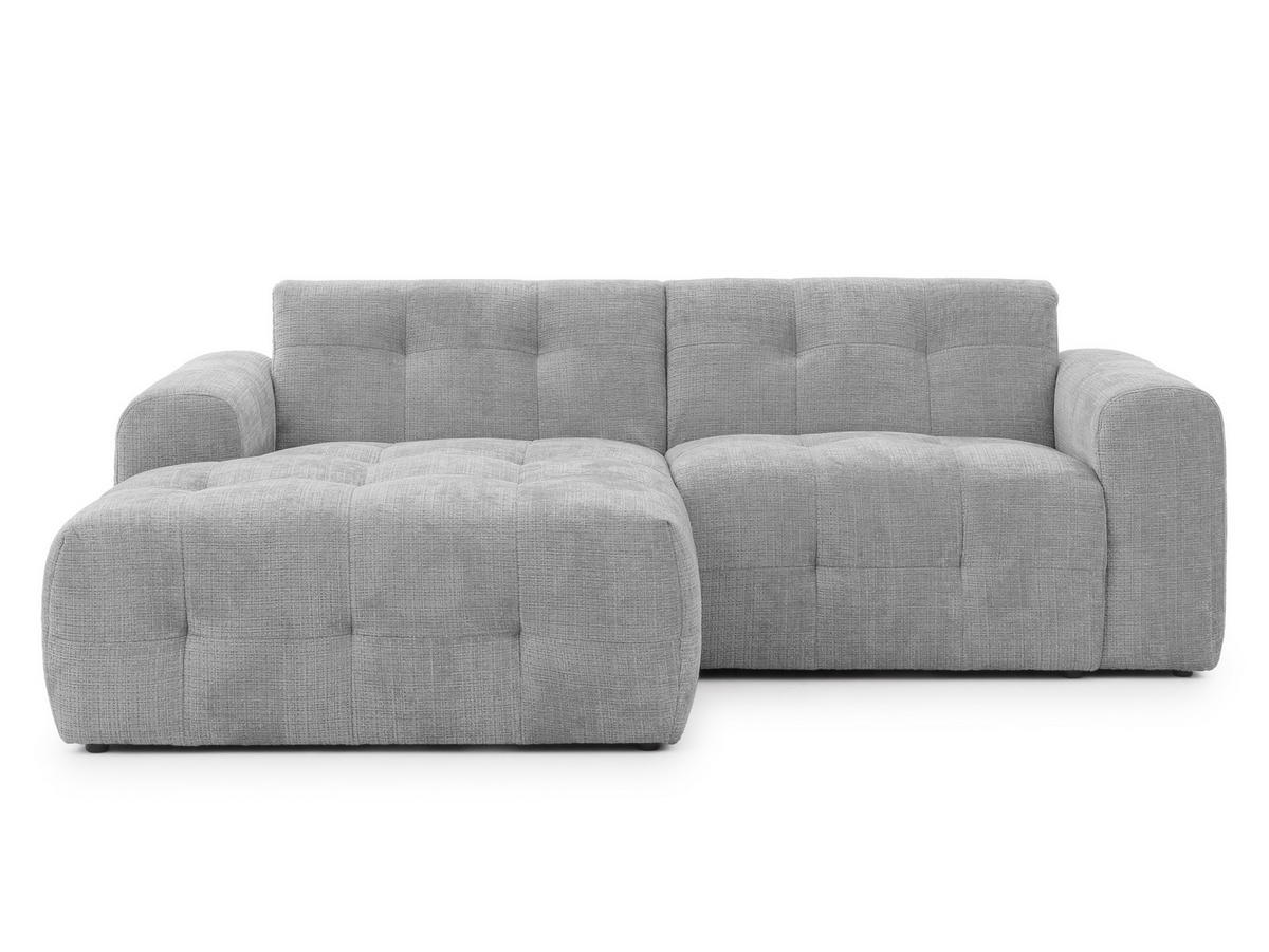 ECKSOFA Kozy im Bumpy-Design mit fester Rückenlehne aus weichem Hellgrau Chenille-Stoff - Ottomane links - Hellgrau/Schwarz, Holz/Kunststoff (161/234cm) - S-Style Möbel