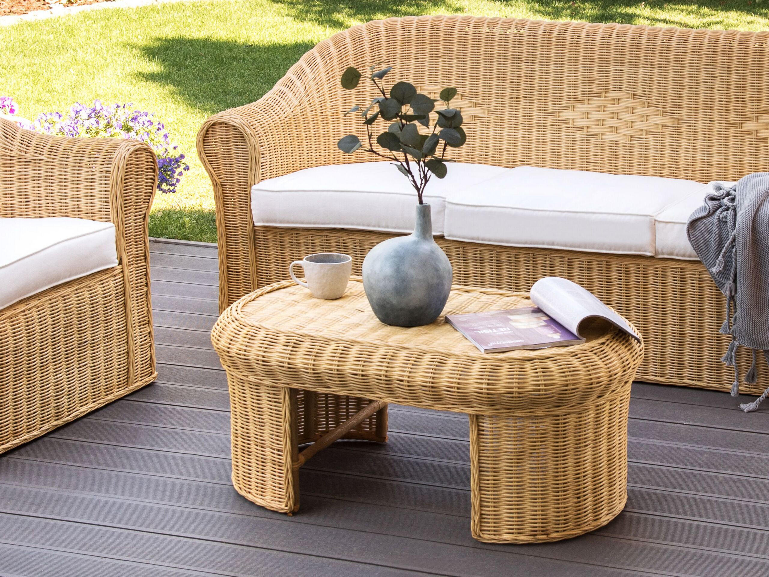GARTENTISCH 96/60 cm Rattan Natürlich Livadeia - Naturfarben, Naturmaterialien (60/96/40cm) - Beliani