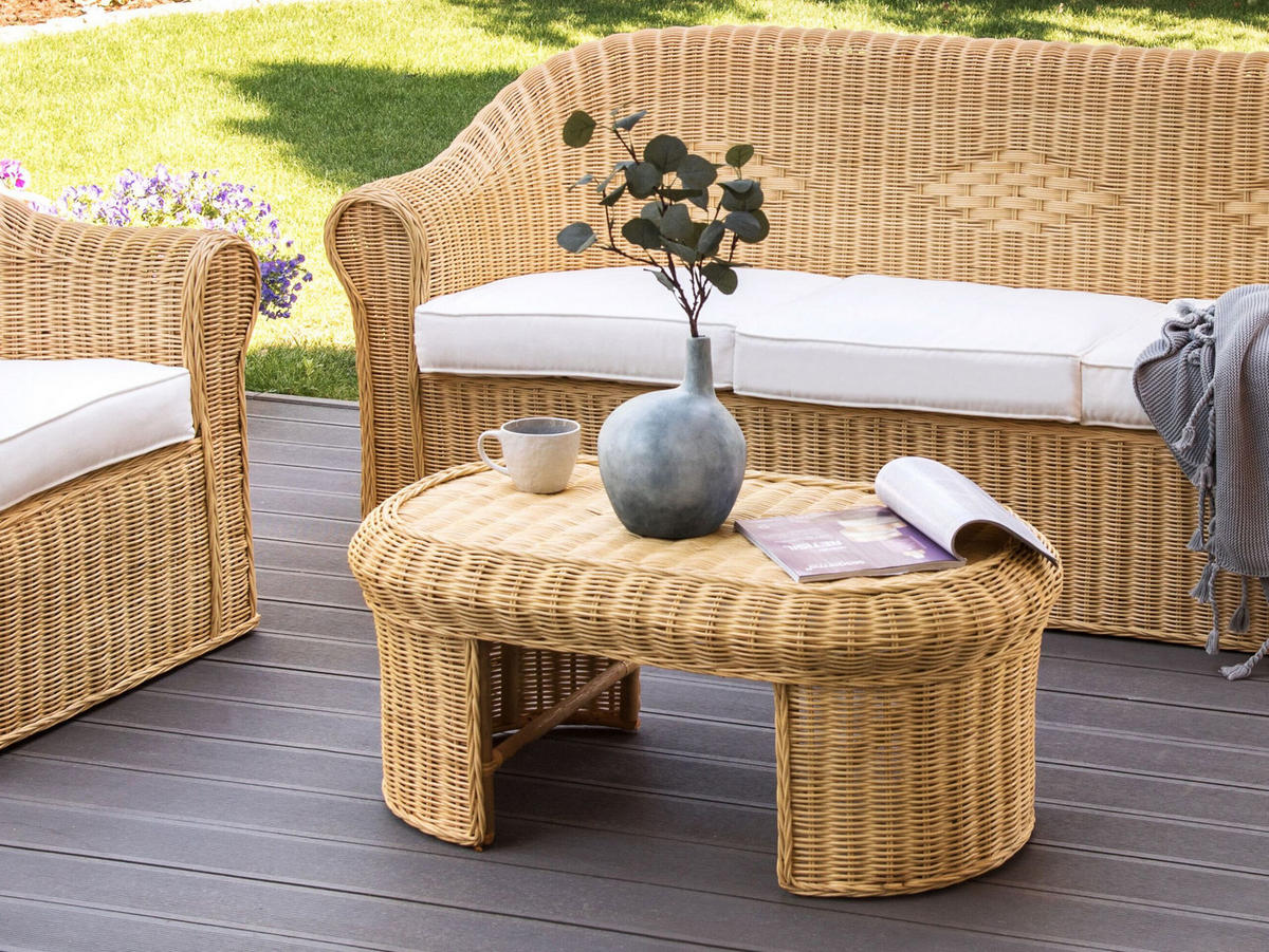 GARTENTISCH 96/60 cm Rattan Natürlich Livadeia - Naturfarben, Naturmaterialien (60/96/40cm) - Beliani