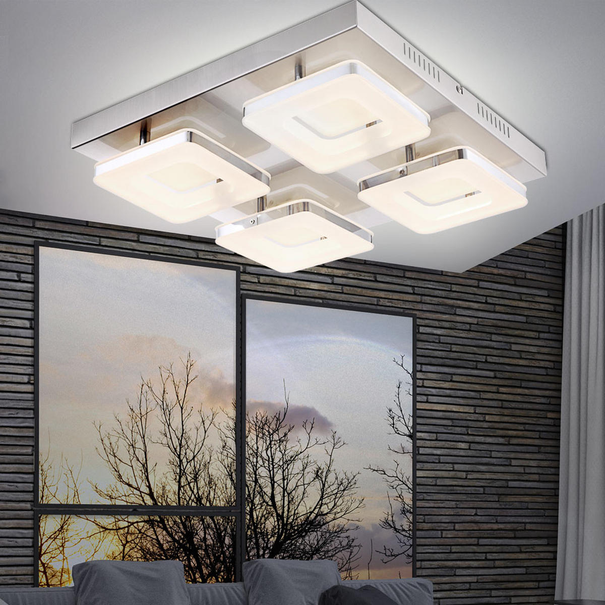 LED DECKENLEUCHTE Stahl Silber Chrom - Silberfarben, Metall (39/39/7.5cm) - Globo Lighting