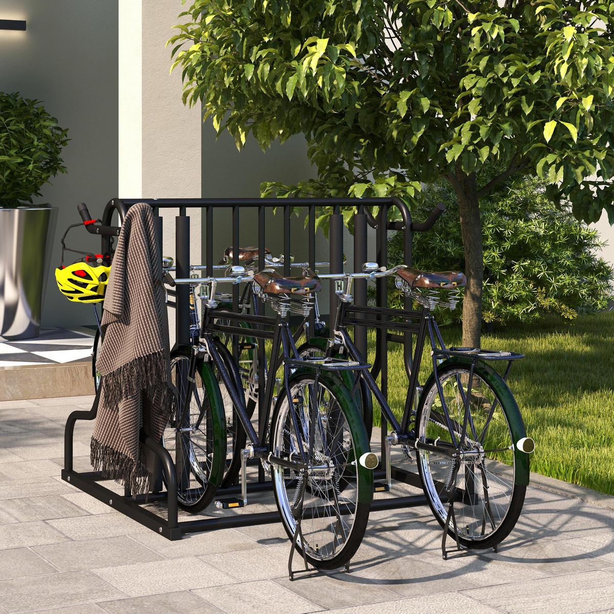 FAHRRADSTÄNDER, Radständer Aufstellständer bis 4 Fahrräder beidseitig - Schwarz, Metall (80/80/90cm)