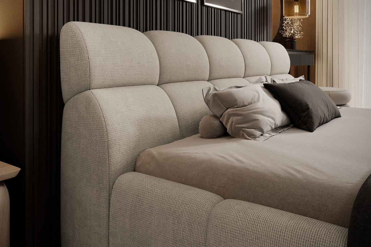 POLSTERBETT GIULIA, komfortabel, mit Bettkasten, verstellbarem Kopfteil und LED, 140x200x96 cm, Farbe Beige - Beige/Schwarz, Holzwerkstoff/Kunststoff (140/200cm) - DomoHome