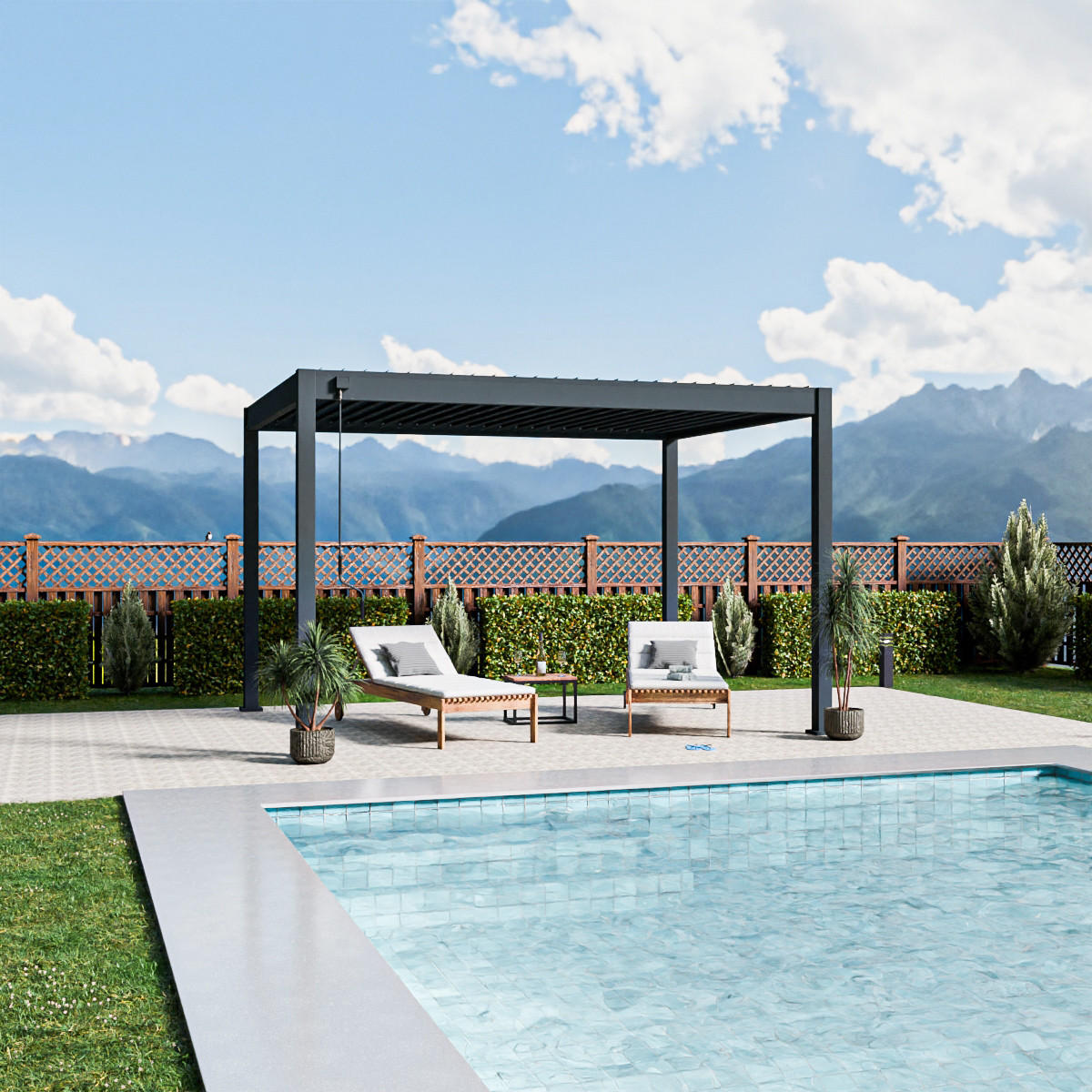 PERGOLA Terrassenüberdachung Trumpf | Alu-Stahl | Lamellendach | 3 x 4 M | anthrazit | freistehend - Anthrazit, Metall (400/255/300cm) - PergoLine