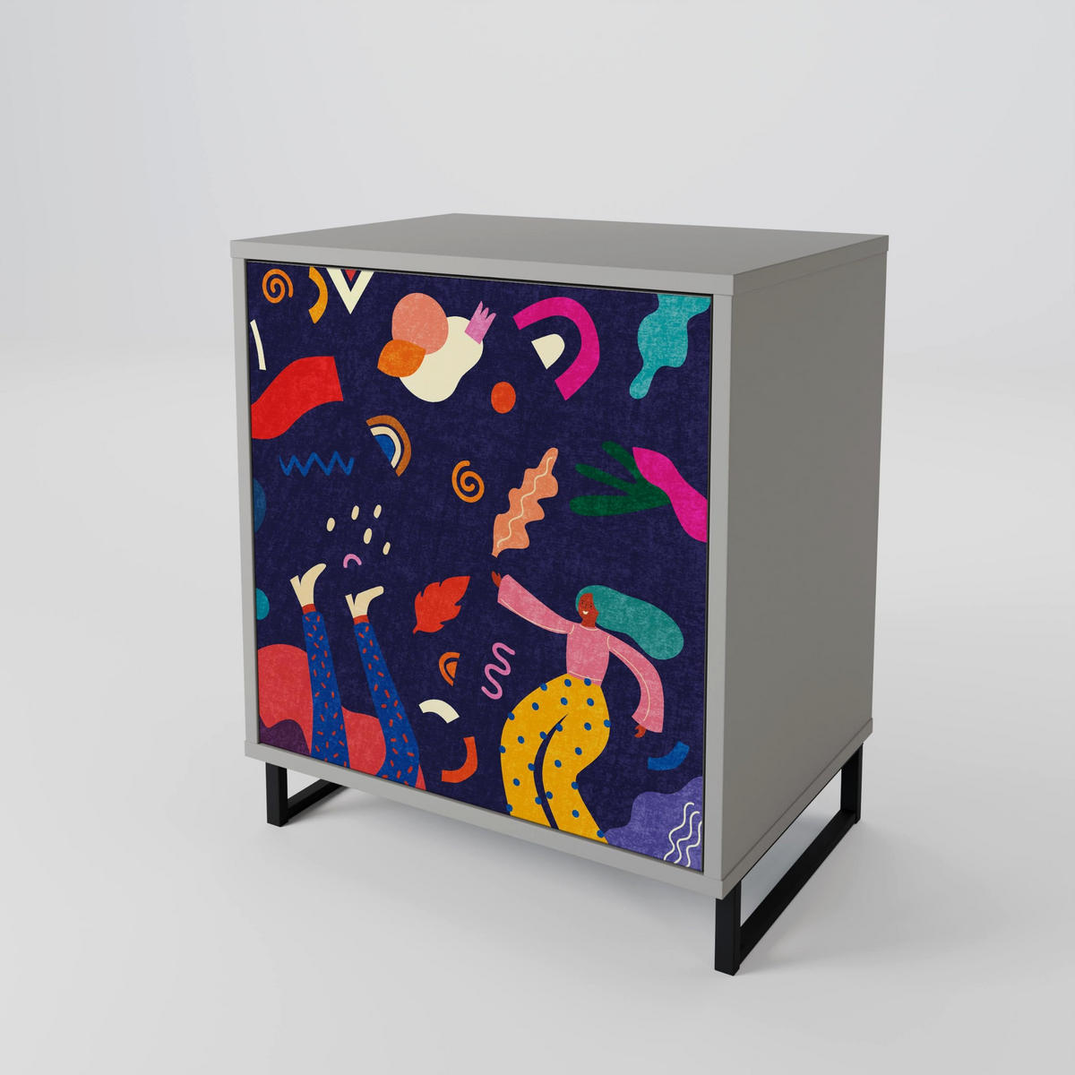 SIDEBOARD FESTIVE PLEASURES, Grau, 57,5x42x70,5 cm, Schwarze Metall-Sternfüße - Multicolor/Schwarz, Holzwerkstoff/Metall (57.5/70.5/42cm) - SpaceRebels