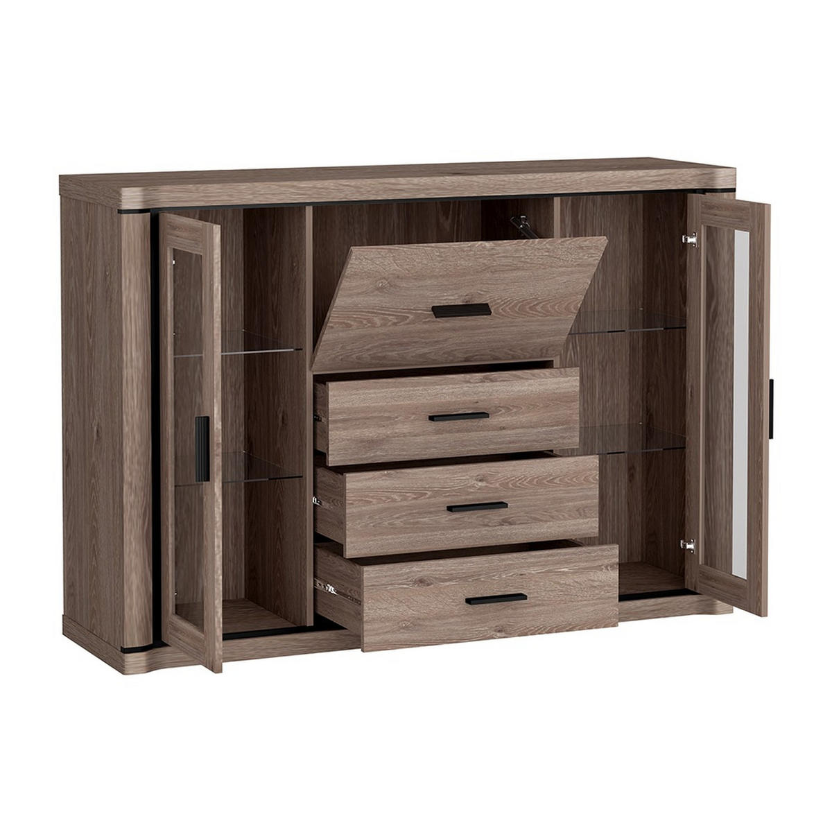 HIGHBOARD Dallas D-7 157 x 111 x 45 cm Trüffeleiche - Trüffeleichefarben, Glas/Holzwerkstoff (157/111/45cm) - Koseto
