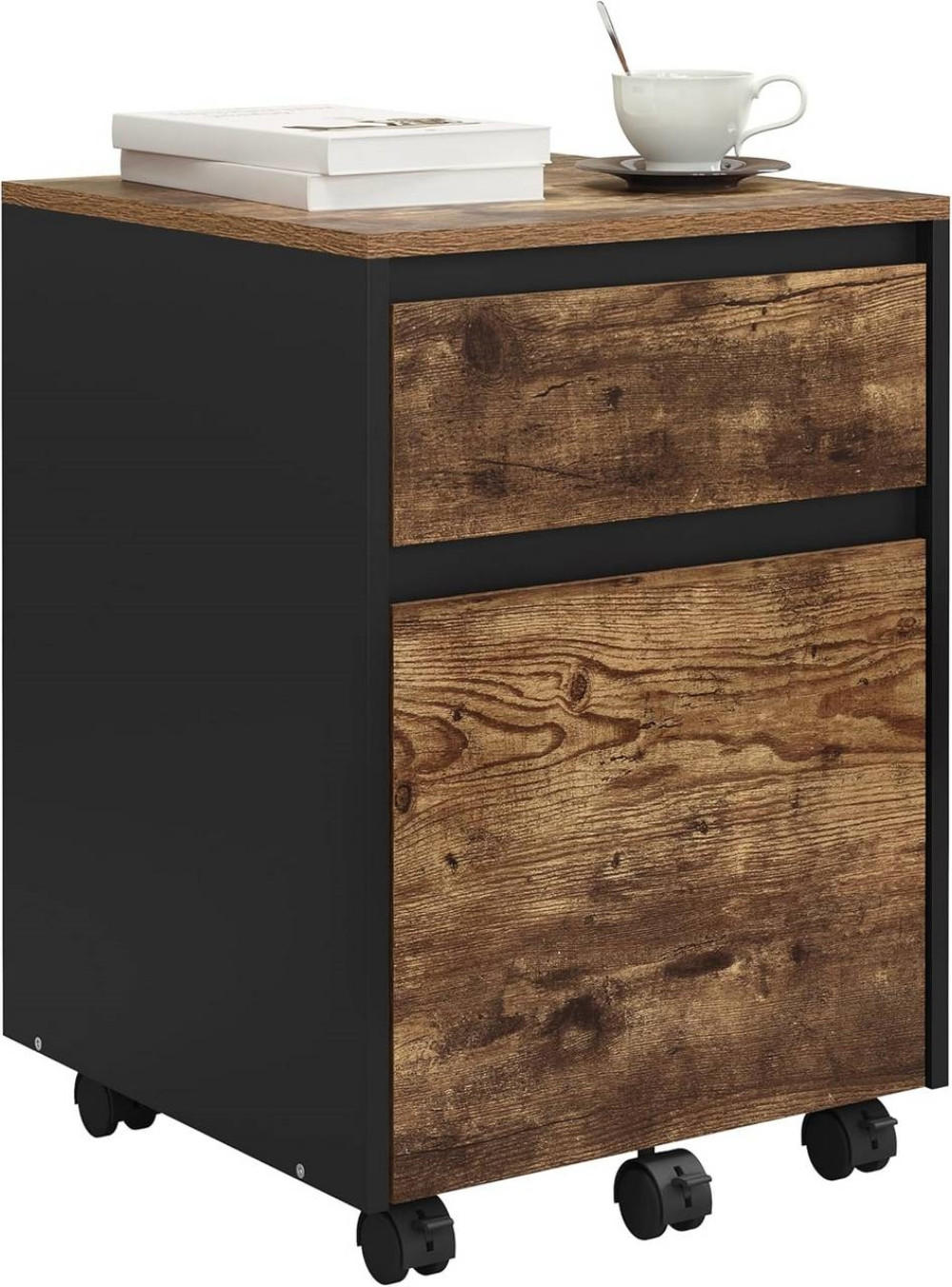 ROLLCONTAINER, Aktenschrank, 40x57x40cm, Vintage-Holzoptik - Dunkelbraun, Holzwerkstoff (40/57/40cm) - Woltu