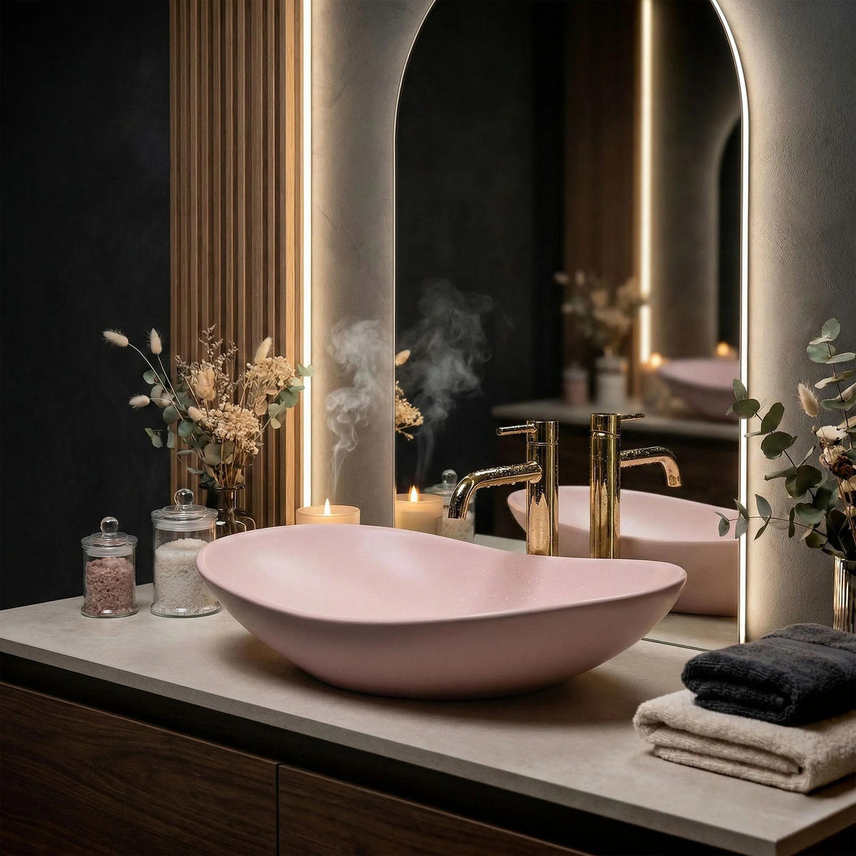 AUFSATZWASCHBECKEN Rea Royal Powder Pink Matt - Pink, Keramik (35.5/15.5/61.5cm) - REA
