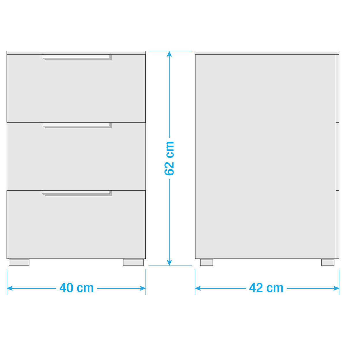 NACHTKOMMODE - 3 Schubladen - Weiß Hochglanz/Weiß, Holzwerkstoff (40/62/42cm) - home24