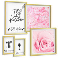 BILDER SET 5er Set - 50x50 cm & 20x30 cm & 40x60 cm Goldrahmen - Zen-Gemälde, Wassersteine, Buddha - Goldfarben, Kunststoff (40/60cm) - TULUP
