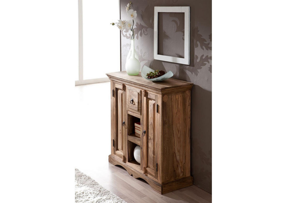 SIDEBOARD Sheesham 87x32x85 grau geölt LEEDS #45 - Grau, Holz (87/85/32cm) - Massivmoebel24