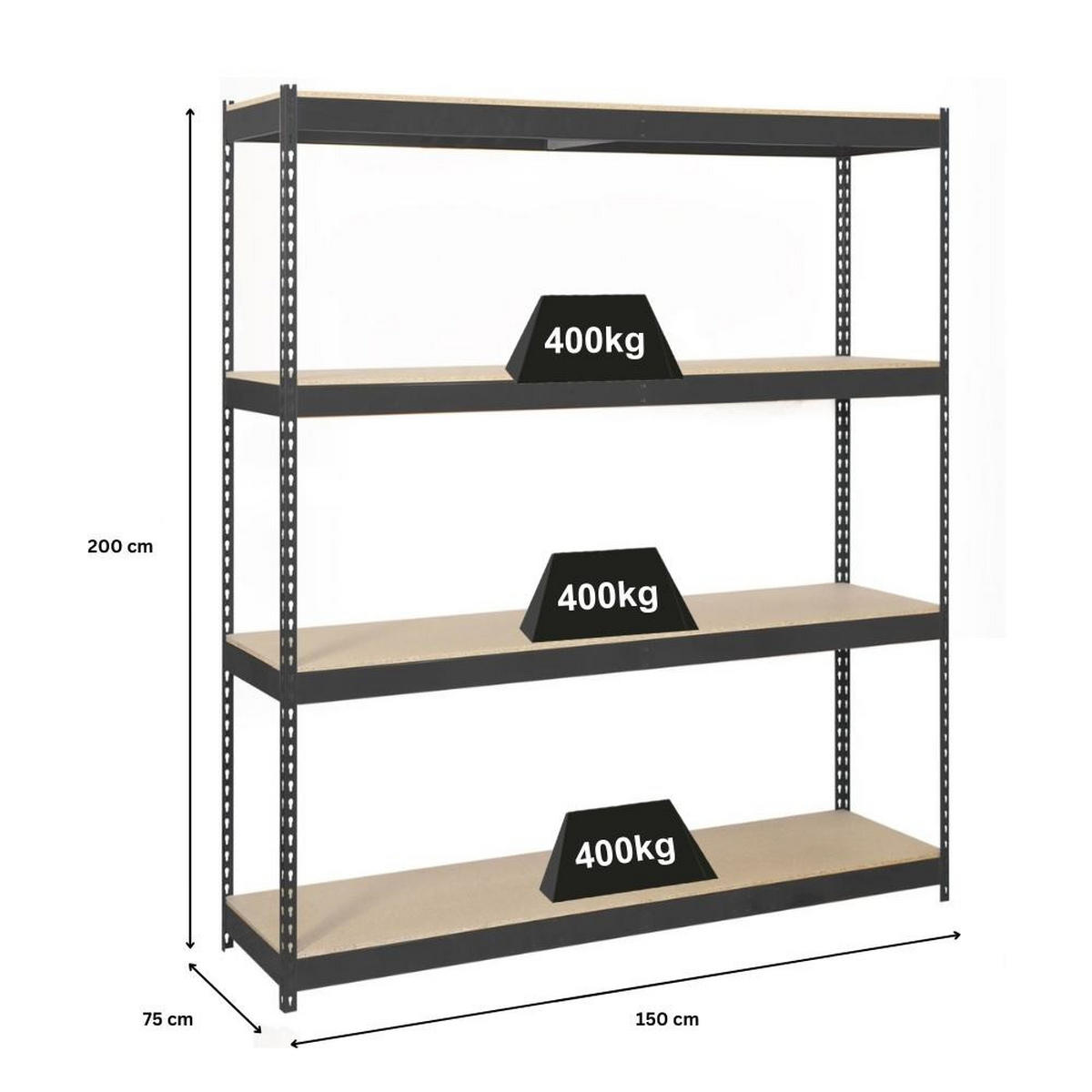 SCHWERLASTREGAL WOOD YETI FOUR | HxBxT 200x150x75cm | Fachlast 400kg | Anthrazit - Anthrazit, Metall (150/200/75cm) - PROREGAL