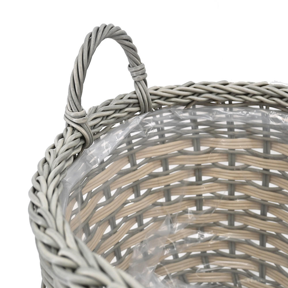 PFLANZKÖRBE 3er Set, Rattan, grau-gestreift - Grau, Kunststoff (50cm) - dasmöbelwerk