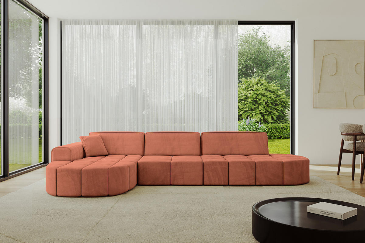 ECKSOFA Ottomane Links LIVO-L2 - 337x173x79,5 cm Apricot - Koralle, Holzwerkstoff/Textil (337/173cm) - ALTDECOR