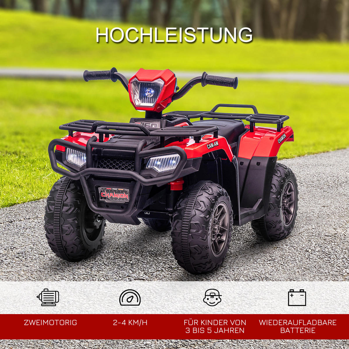 MINI ELEKTRO-QUAD KINDER, Schwarz+Rot, Kunststoff+ Stahl - Rot/Schwarz, Metall (88/45/50cm) - HOMCOM