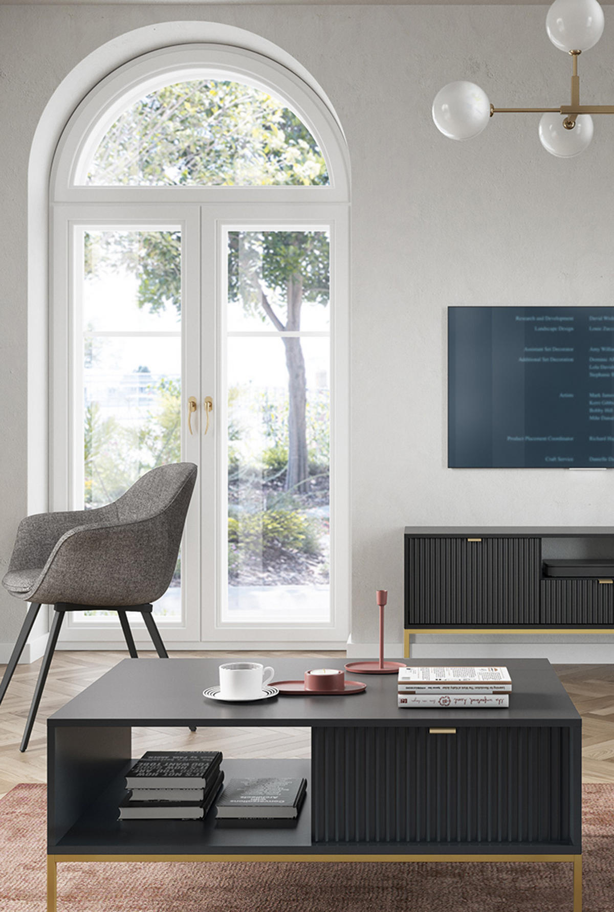 COUCHTISCH NOVA - L104, goldenen Akzenten, 104x68x46 cm Schwarz - Goldfarben/Schwarz, Holzwerkstoff/Kunststoff (68/104/46cm) - DomoHome