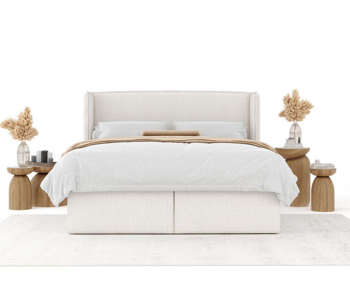 BOXBETT Skyline Creme 180/200 cm mit Matratze und Topper - Creme/Schwarz, Holz/Holzwerkstoff (180/200cm) - Maison de Reve