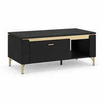 COUCHTISCH rechteckig Schwarz matt - Gold mit Staufach und Ablage - Goldfarben/Schwarz, Holzwerkstoff (65/110.04/46cm) - designimpex